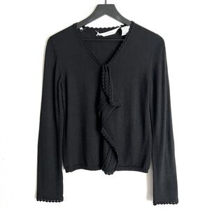 Oscar De La Renta Women’s Ruffle V Neck Sweater Size Small Black